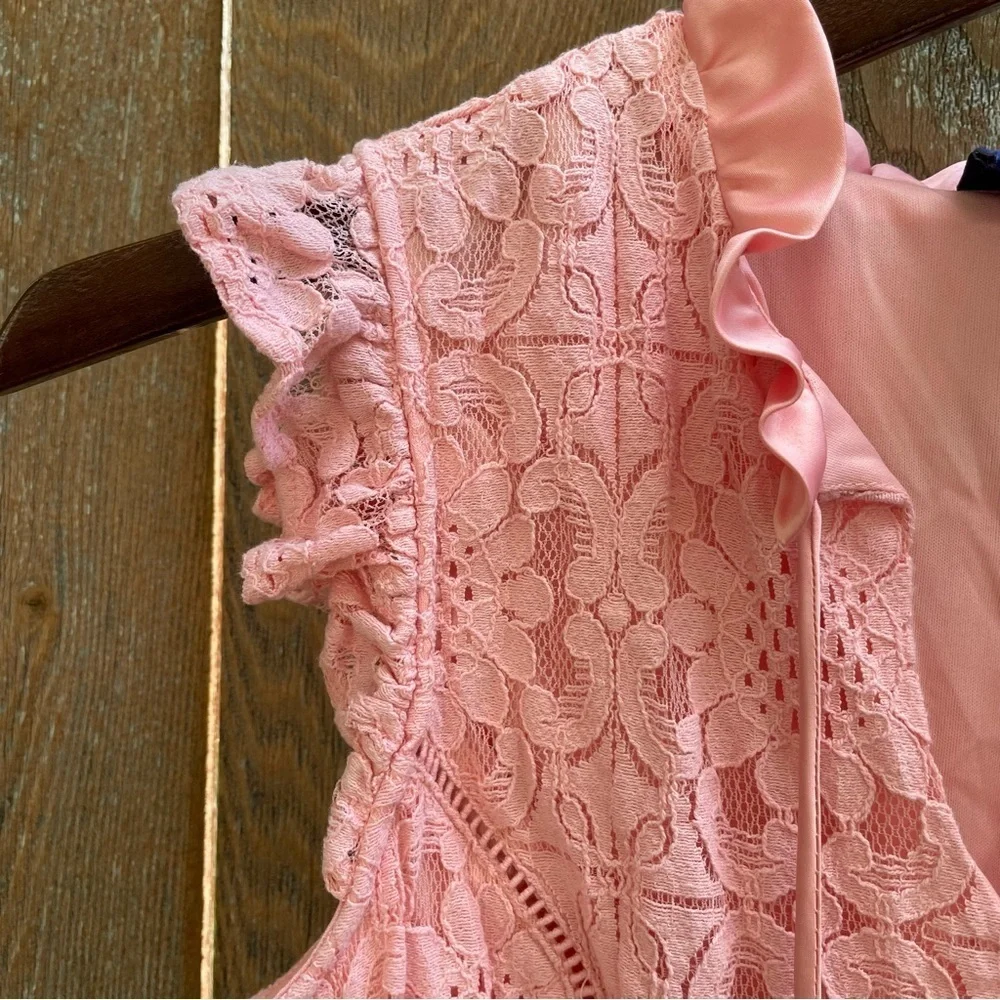 DISNEY Girls Pink Floral Lace Ruffle Mini Dress Beauty Beast Size Large - Picture 3 of 12